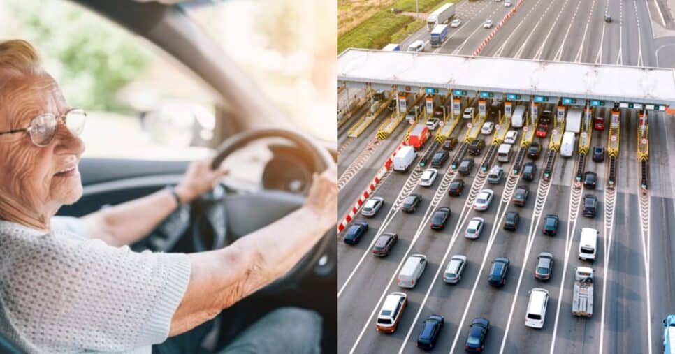 Ilustração idoso e pedágio 