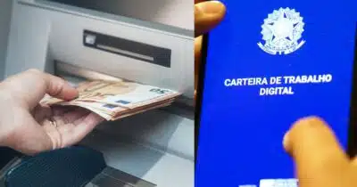 Pessoa sacando dinheiro / Carteira de trabalho - Montagem TVFOCO